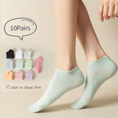 10 Pairs Solid Crew Short Socks Women's Stockings