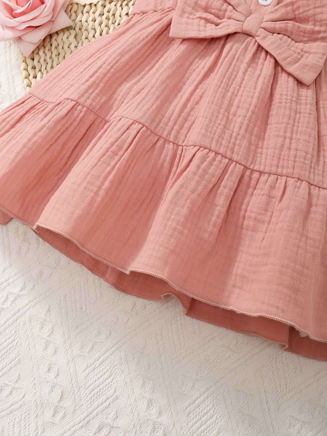 Baby Girls Cotton Ruffled Puffy Dress With Bow