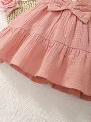 Baby Girls Cotton Ruffled Puffy Dress With Bow