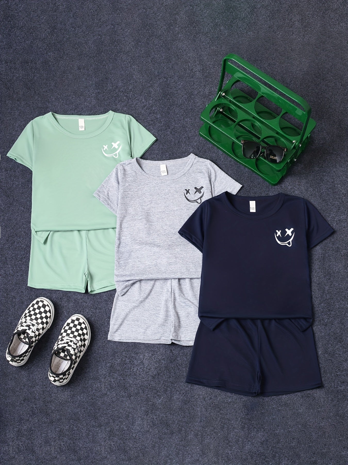 Toddler Boys Smile Face Graphic T Shirts & Elastic Waist Shorts
