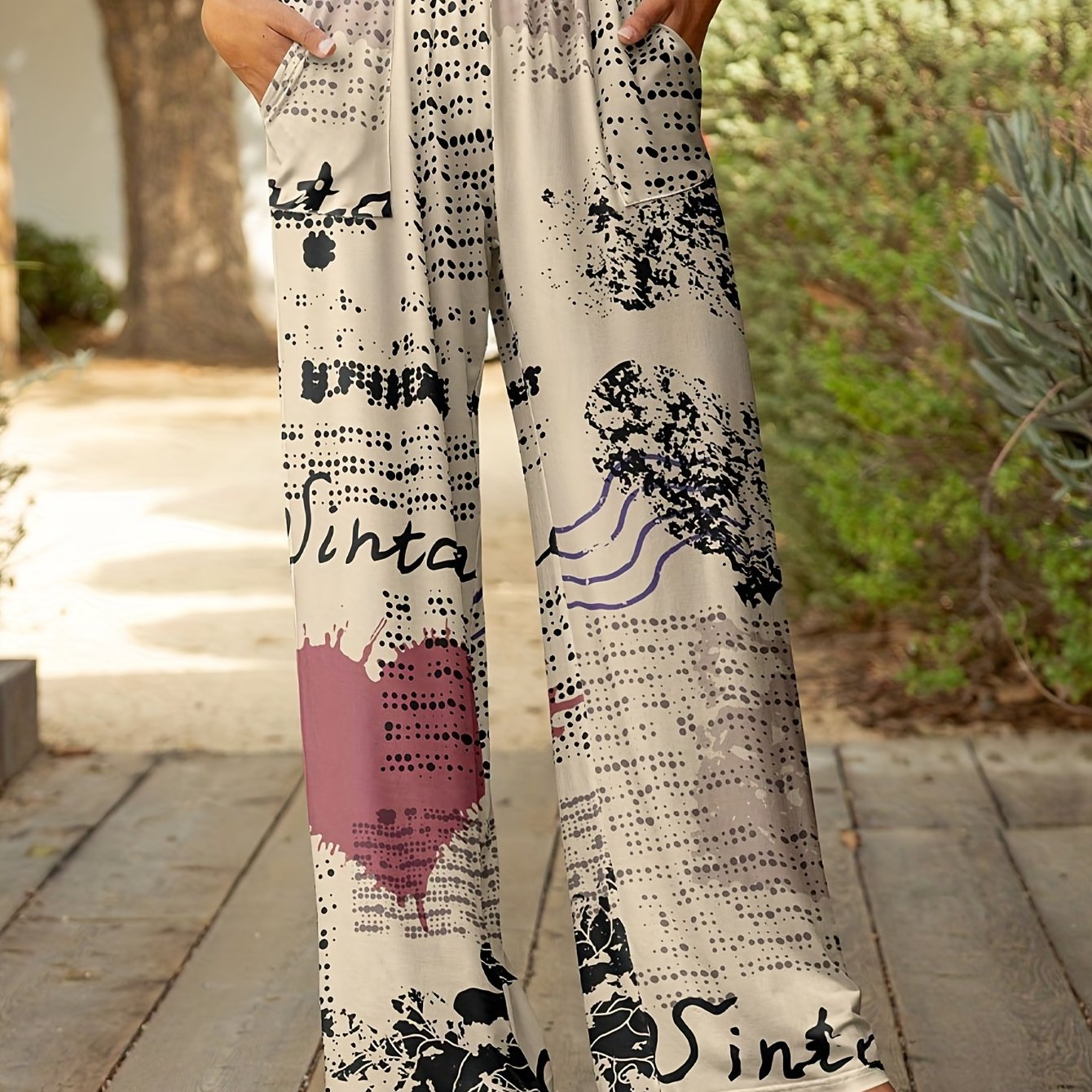 Wide Leg Pocket Pants Spring/Fall Women's Clothing