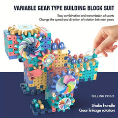 140pc Building Blocks For Kids Gear Type Assembly Toys Birthday Boys/Girls
