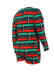 Letter Striped Long Sleeve Button Pajama Romper