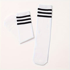 7 Pairs Girls Striped Knee High Socks Breathable Long Stockings