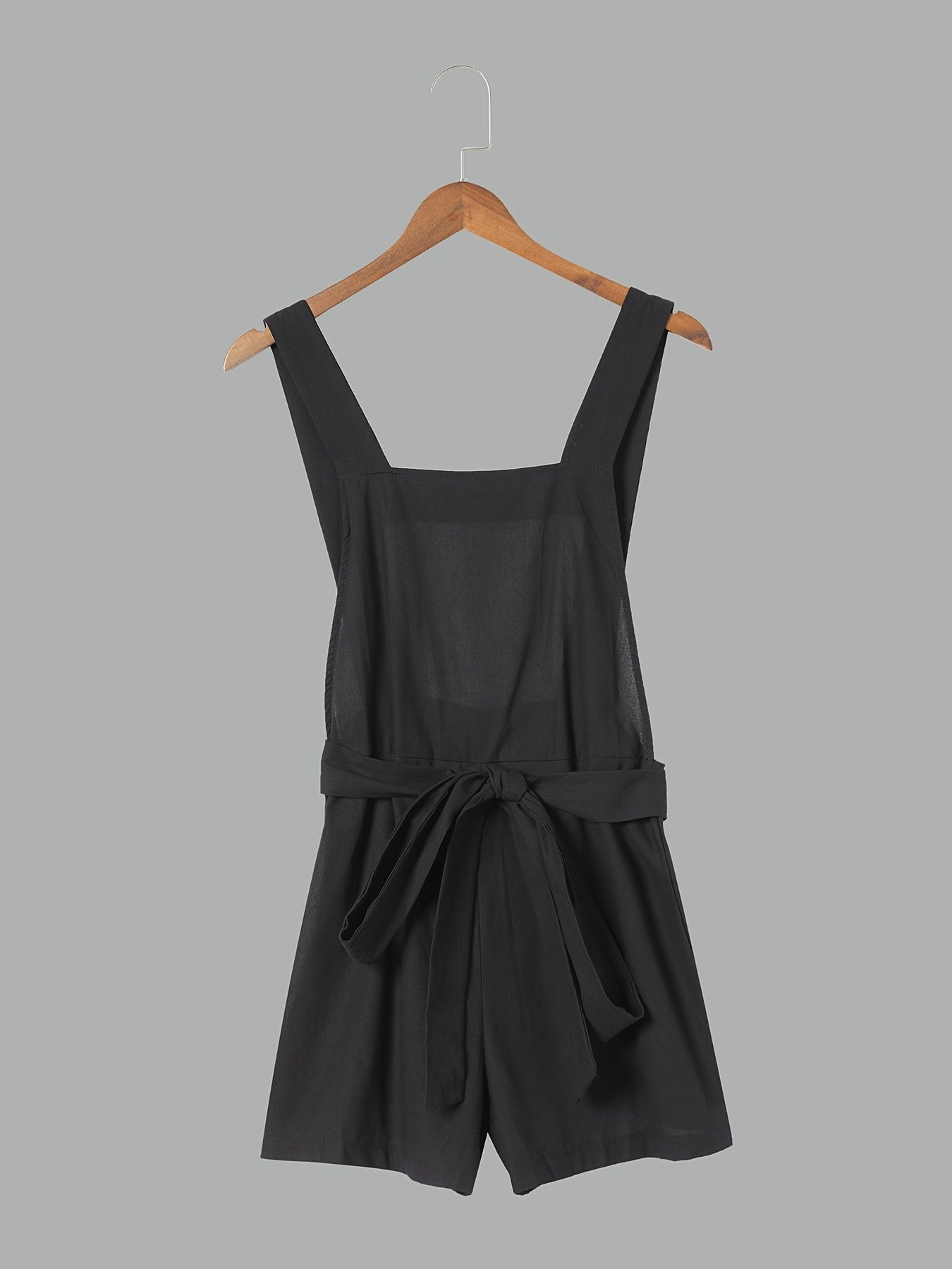 Square Neck Belted Romper Casual Sleeveless Jumpsuit