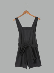Square Neck Belted Romper Casual Sleeveless Jumpsuit
