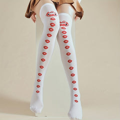 Lips Print Thigh High Socks Halloween Cosplay Over-The-Knee Socks