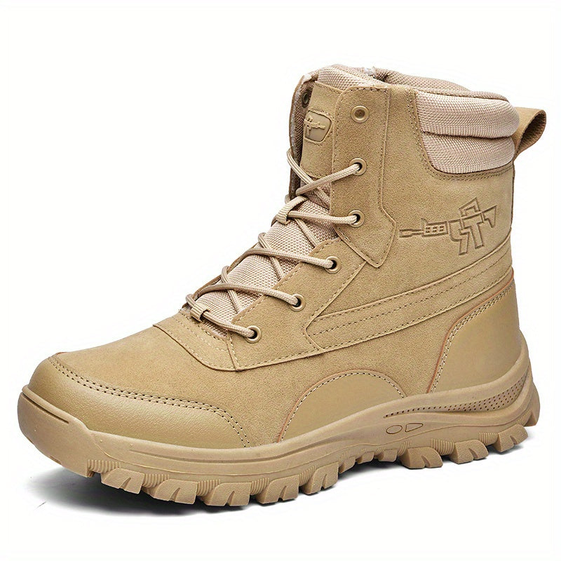 Men's Solid Zipper Tactical High Top Boots Anti-skid Wear-resistant Hiking