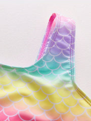 Toddler Girls Cartoon Mermaid Fish Scale One Piece Swimsuit