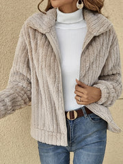 Zip Front Plush Coat Long Sleeve for Fall & Winter