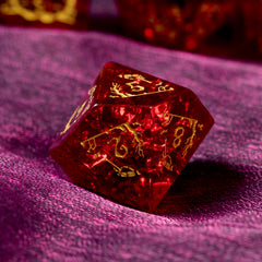 Halloween Red Glass Gem Dice with Exclusive Pumpkin Skull Carving Pattern