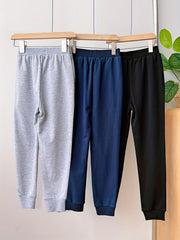 3pcs Boys Solid Cotton Jogger Sweatpants