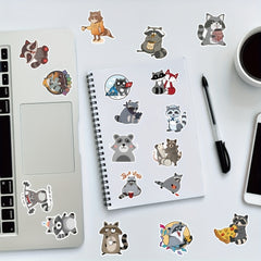 50 Cartoon Raccoon Stickers - Reusable Animal Decals