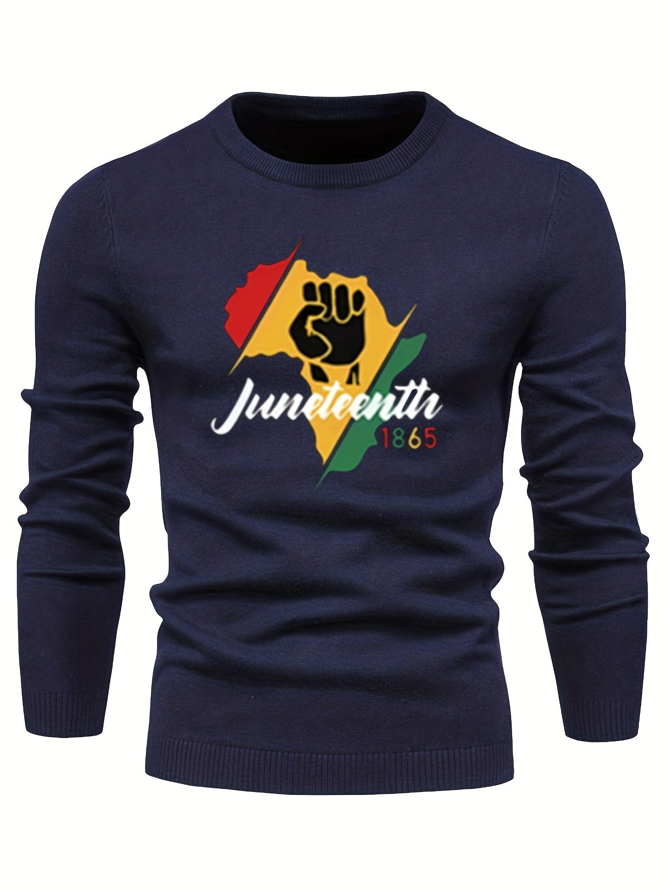 Juneteenth Print Sweater Men's Casual Retro Style Mid Stretch Pullover