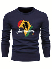Juneteenth Print Sweater Men's Casual Retro Style Mid Stretch Pullover
