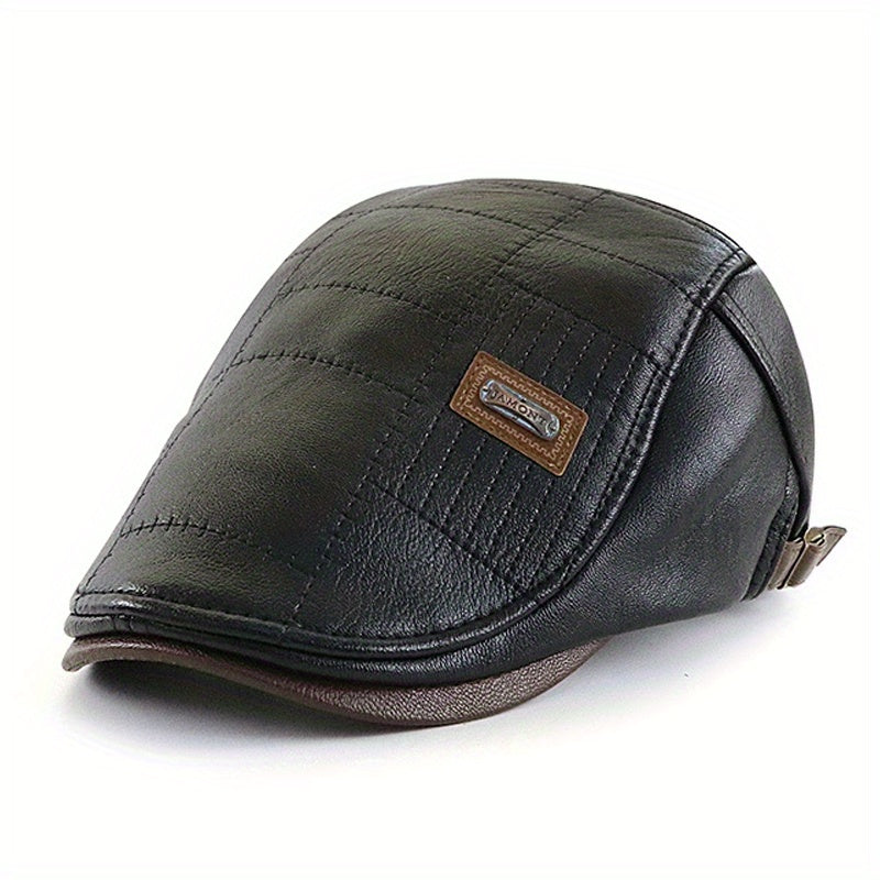 PU Leather Beret Hat Men's Autumn Winter Faux Leather Duckbill Newsboy Cap
