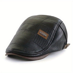 PU Leather Beret Hat Men's Autumn Winter Faux Leather Duckbill Newsboy Cap