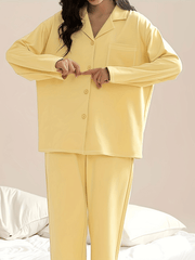 Women's Solid Pajama Set Long Sleeve Top & Pants