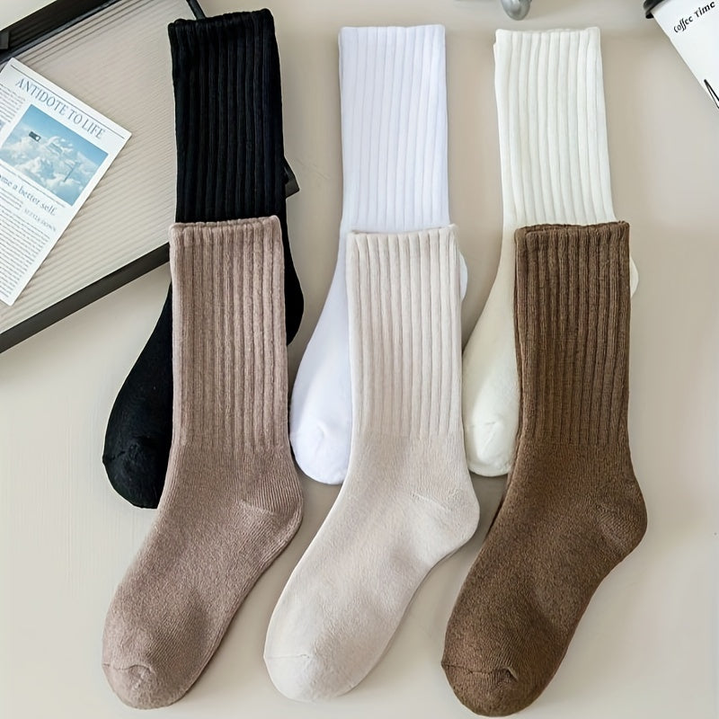 6 Pairs Plus Size Knee Socks Set - Women's Plus Solid Thickened Mid-calf Socks