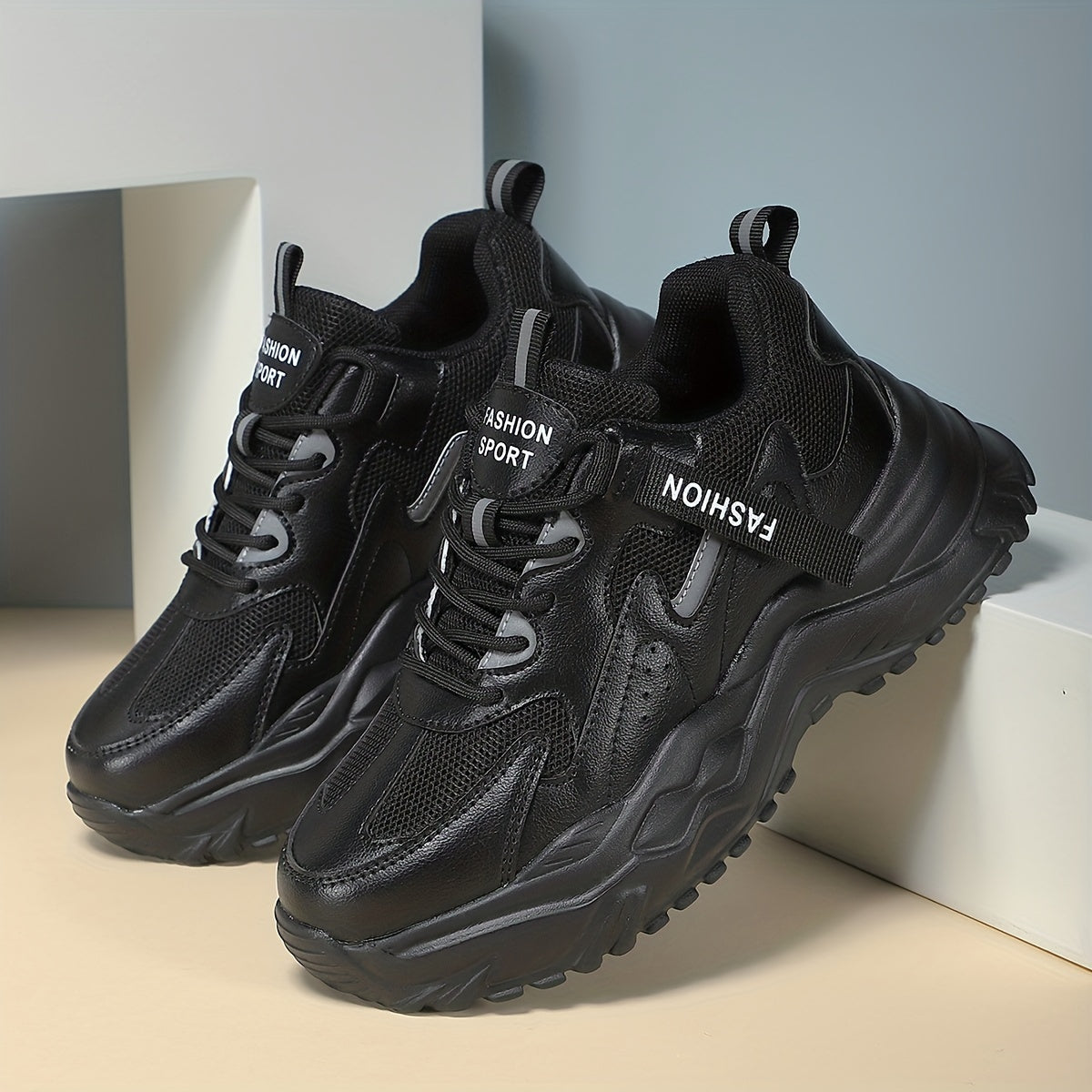 Women's Chunky Sneakers Faux Leather Heighten Casual Shoes