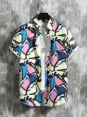Geometric Print Men's 2Pcs Outfits Casual Button Up S