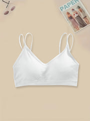 4pcs Solid Ribbed Wireless Bras Double Straps Women's Lingerie