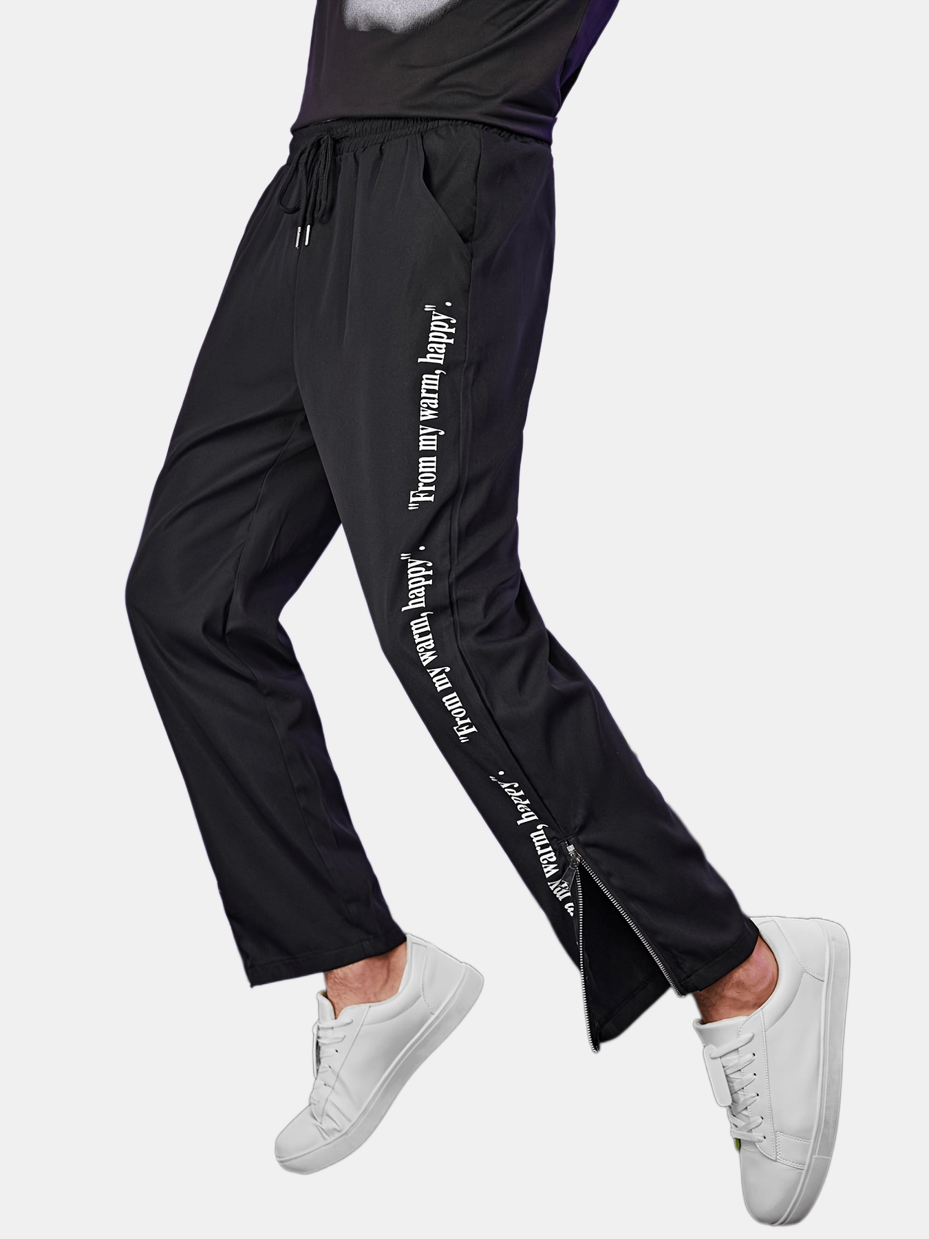 Men's Letter Pants Zipper Drawstring Pocket Casual Trousers