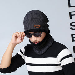 Men's Knitted Hat Scarf Set with Ear Protection