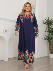 Romantic Abaya Dress Women's Plus Floral Print Long Sleeve