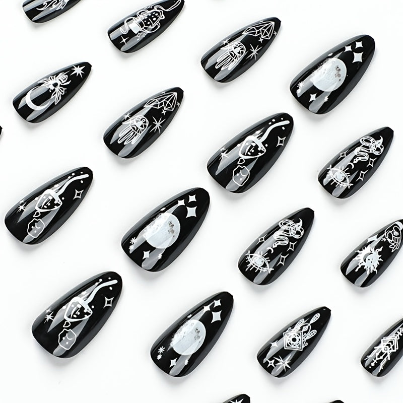 24 pcs Acrylic Full Cover Stick On Nails Moon Star Dream Catcher Evil Eye Snake