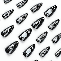 24 pcs Acrylic Full Cover Stick On Nails Moon Star Dream Catcher Evil Eye Snake