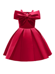 Girls Cold Shoulder Princess Pink Big Bow Decor Performance Dress
