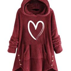 Graphic Print Fuzzy Loose Hoodie Casual Hooded Pocket Long Sleeve