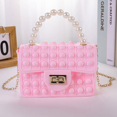 Girls Silicone Pearl Handbag Messenger Bag