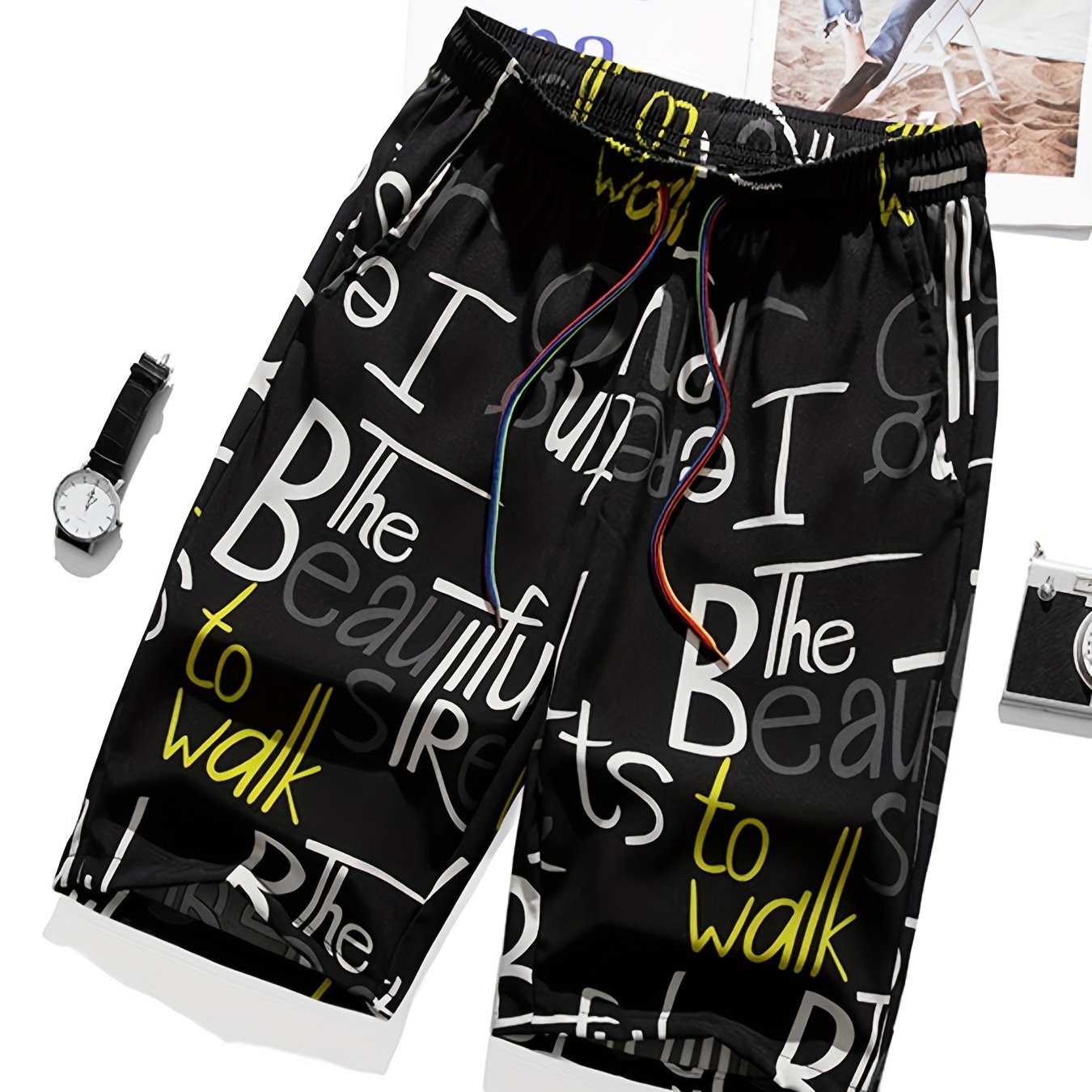 Quick Dry Mesh Lining Swim Trunk Men's Swimwear Letter Print Beach Bathing Suit