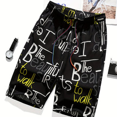 Quick Dry Mesh Lining Swim Trunk Men's Swimwear Letter Print Beach Bathing Suit