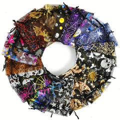 10pcs Halloween Organza Gift Bags Random Mix Pouch