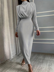 Ruched Long Sleeve Slim Waist Dress Women's Clothing