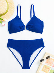 Bikini Set Solid Textured Ring Linked Bra & Panty Swimsuit