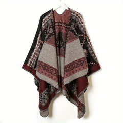Boho Vintage Cashmere Plaid Jacquard Large Shawl Windproof Cape Scarf