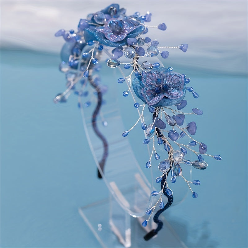 Girl's Vintage Flower Headband with Crystal Beads