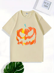 Halloween Pumpkin Pattern Print Men's Graphic Crew Neck Active T shirt