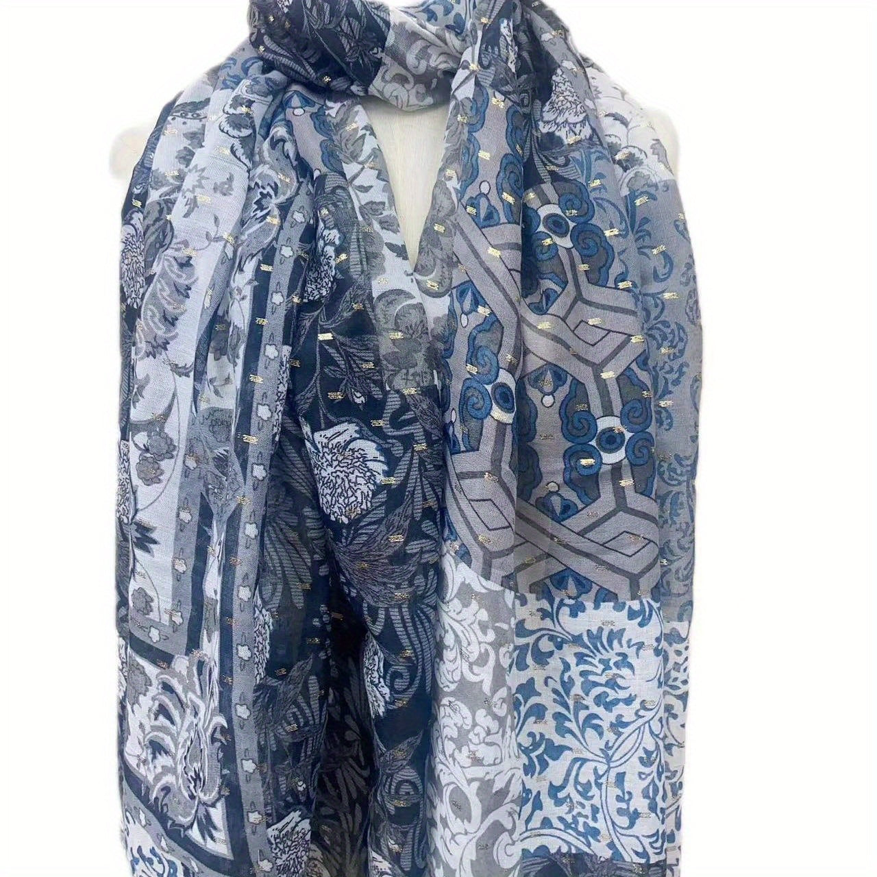 Hot Stamping Scarf Boho Flower Print Headwrap Casual Shawl Women