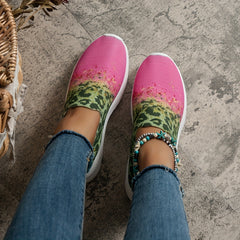 Leopard Print Colorblock Slip On Sneakers Lightweight Soft Sole Shoes