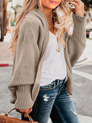 Solid Ribbed Batwing Sleeve Open Front Kimono Cardigan