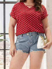 Polka Dot Print V Neck Top