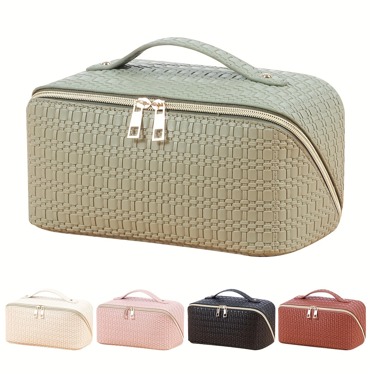 Large Capacity Checkered Travel Cosmetic Bag for Women Portable Makeup Organizer