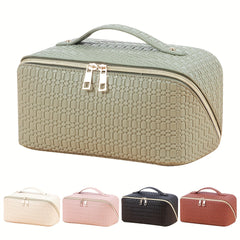 Large Capacity Checkered Travel Cosmetic Bag for Women Portable Makeup Organizer