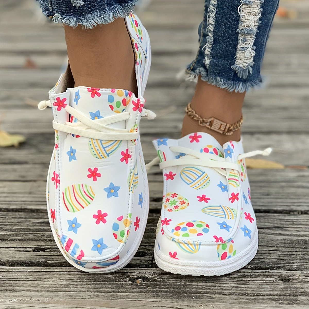 Colorful Pattern Flat Skate Shoes Lightweight Canvas Sneakers