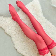 Lace Trim Thigh High Socks Sheer Elastic Over The Knee Socks Women's Stockings